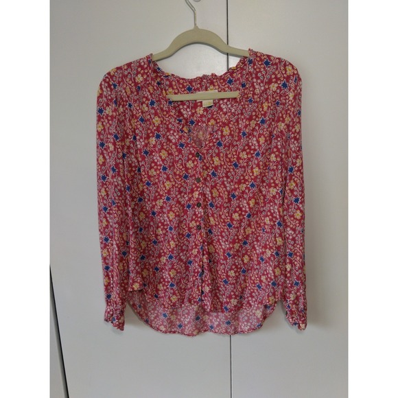 Maeve Tops - Anthropologie Maeve Floral Ruffled Hem Button Front Marisol Top Size 6 Cottage